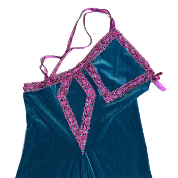 RARE Vintage Betsey Johnson New York Velvet Lace Ribbon Sequin Slip Dress - Picture 5 of 12